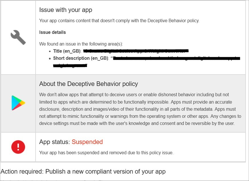 mobile app developer served suspension notice