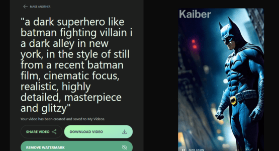 batman superhero ai video generator kaiber